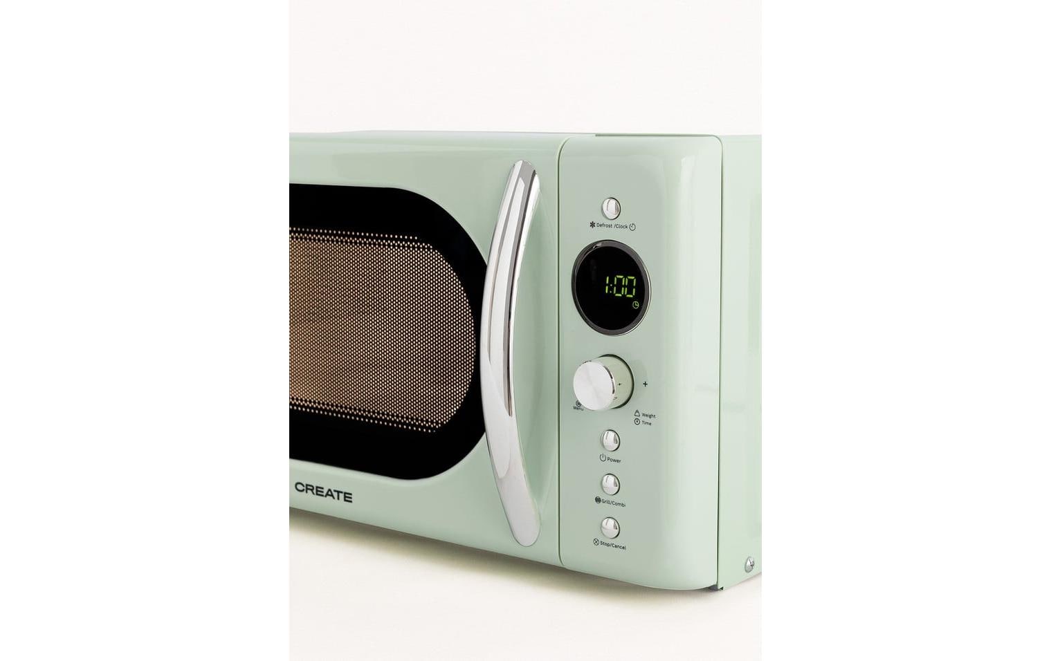 Mikrowelle Retro Grün<br>Retro-Mikrowelle mit Grill, Defrost und Autocook-Funktionen