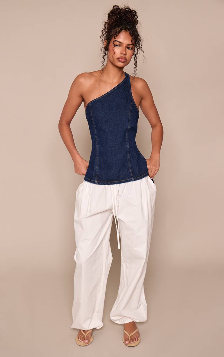 Bleu Indigo Haut En Denim Asymétrique Dos Ouvert
