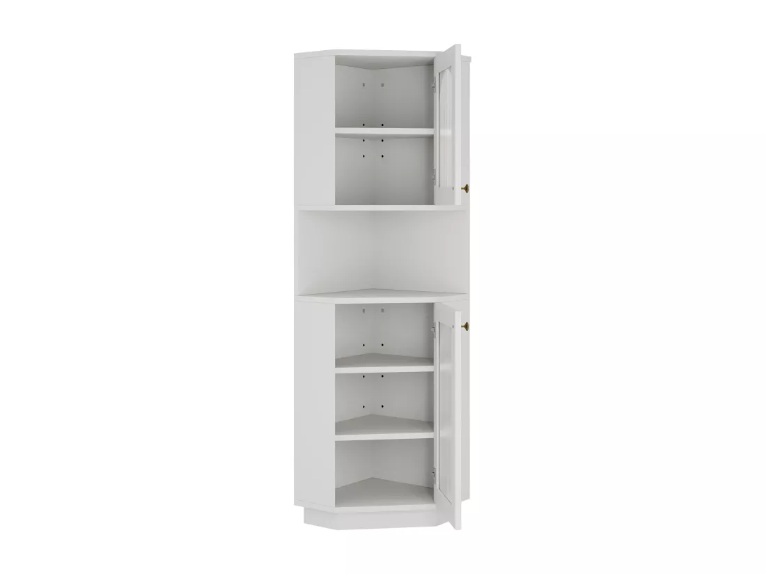 Colonne d'angle de salle de bain - 2 portes et 1 niche de rangement - 45x 45 x 166,5 cm - LEDs - MDF - Blanc