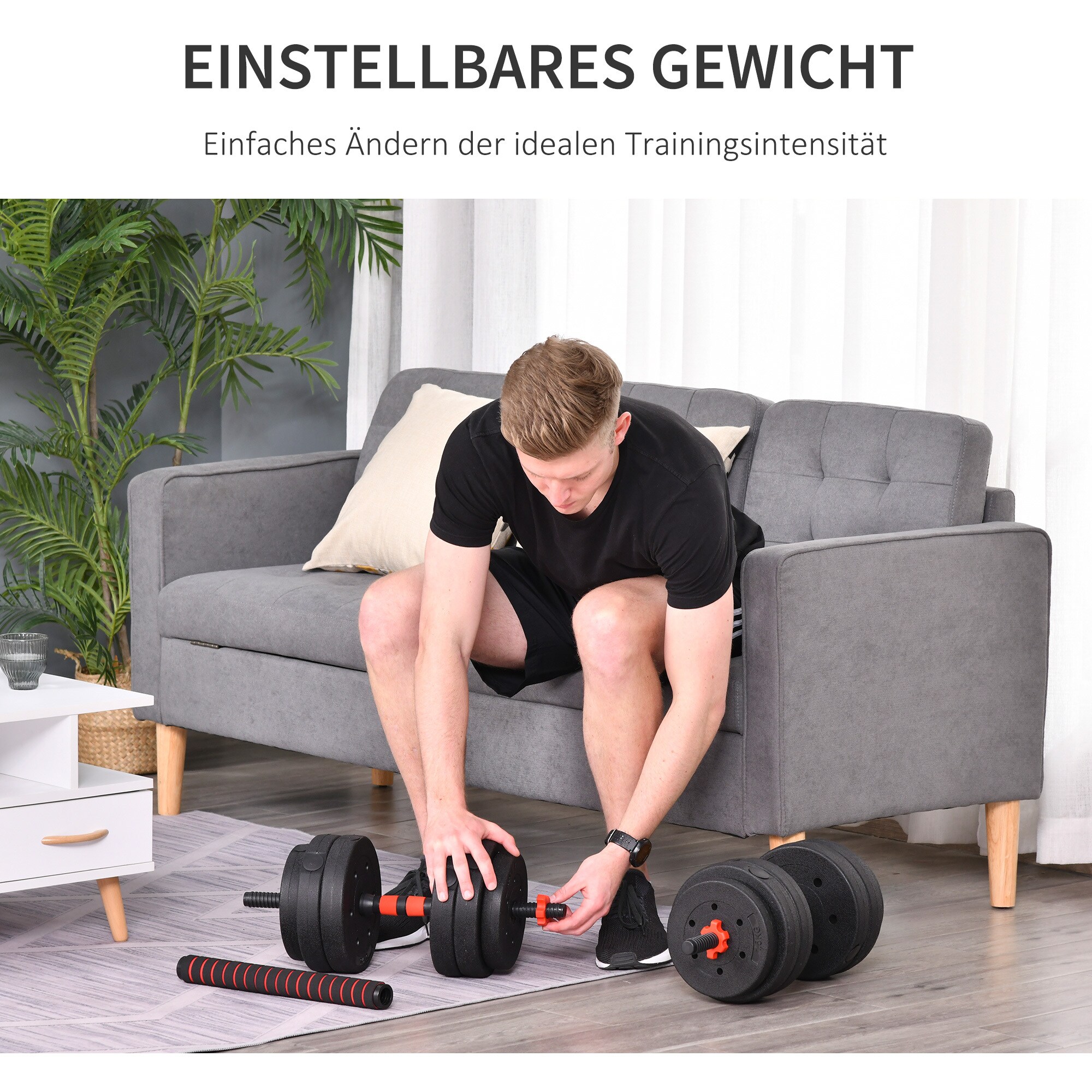 HOMCOM Hantel sowohl als Kurz als auch als Langhantel verwendbar schwarz Ø21x50 cm