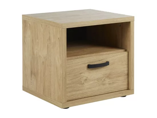 Chambre à coucher collection MORGANE : armoire 200 cm, lit avec applique 180x200, commode, chevets, chêne doré et noir