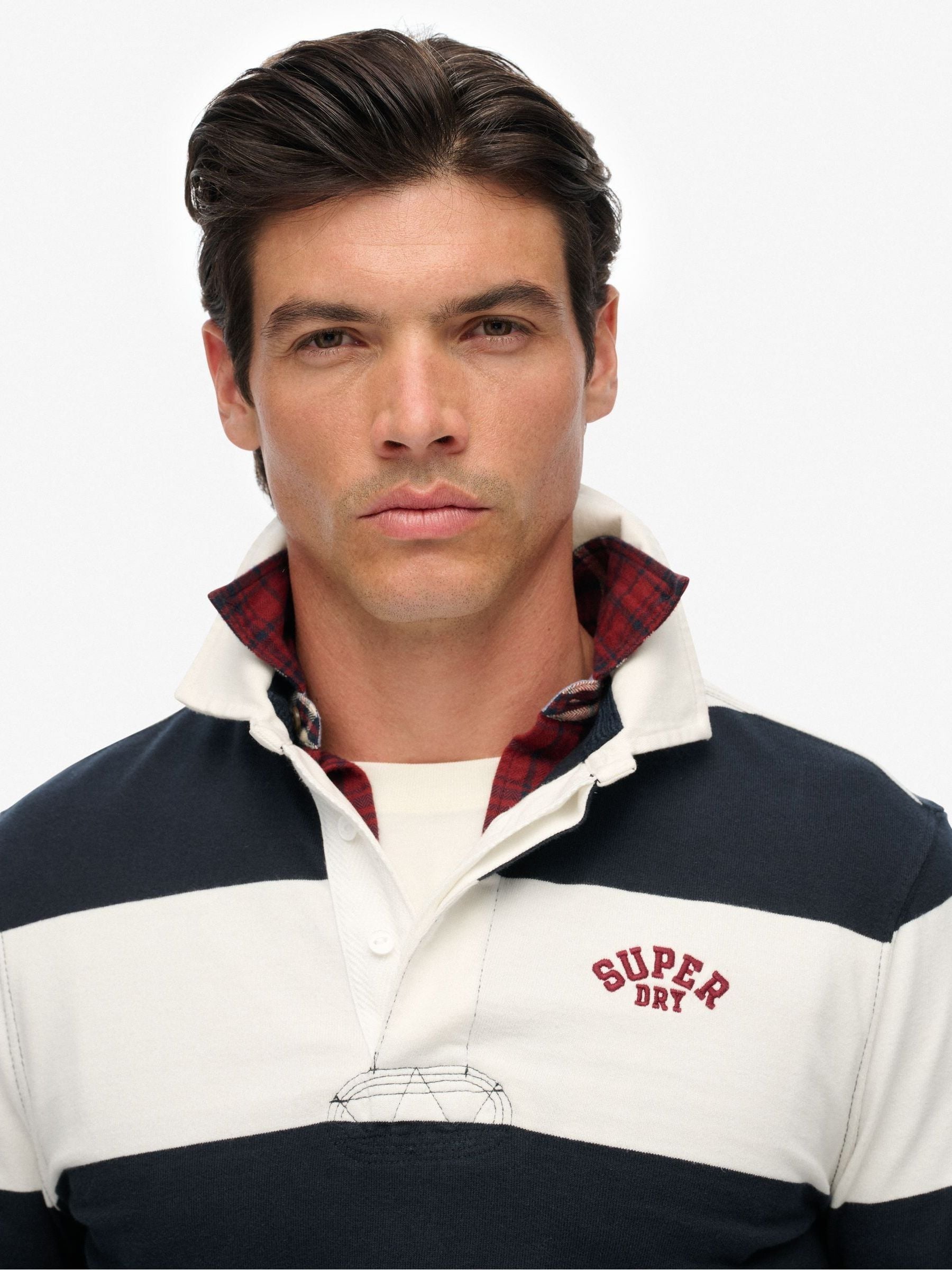 Blauw - Superdry Vintage Athletic Stripe Rugby Top