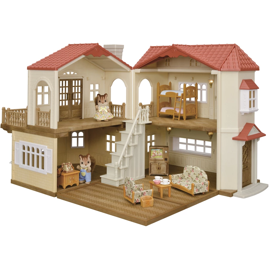 Sylvanian Families® Stadthaus mit Licht Geschenk-Set - Saffron und Ralph Walnut