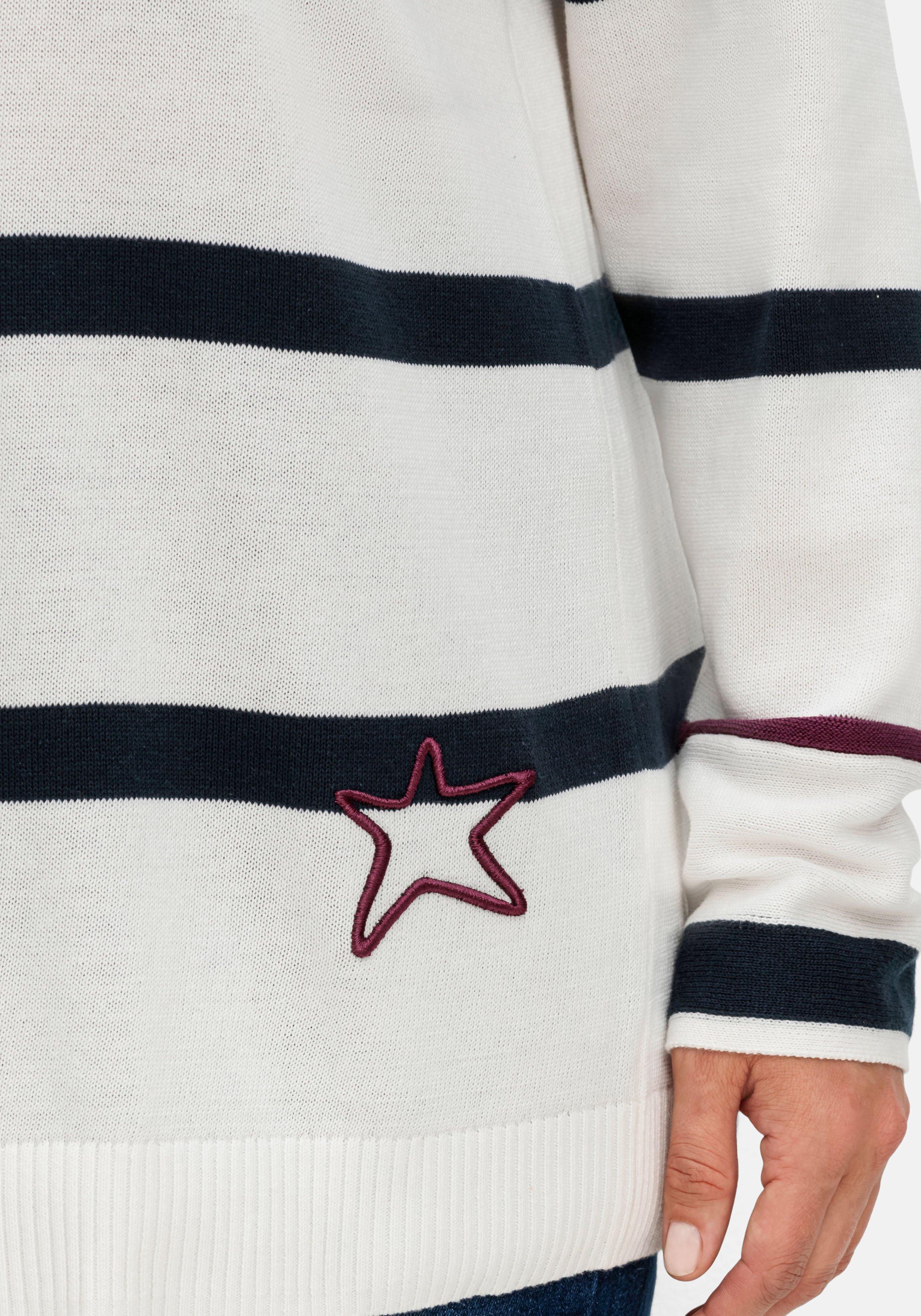 Gestreifter Pullover mit Stern-Stickerei, aus Baumwolle