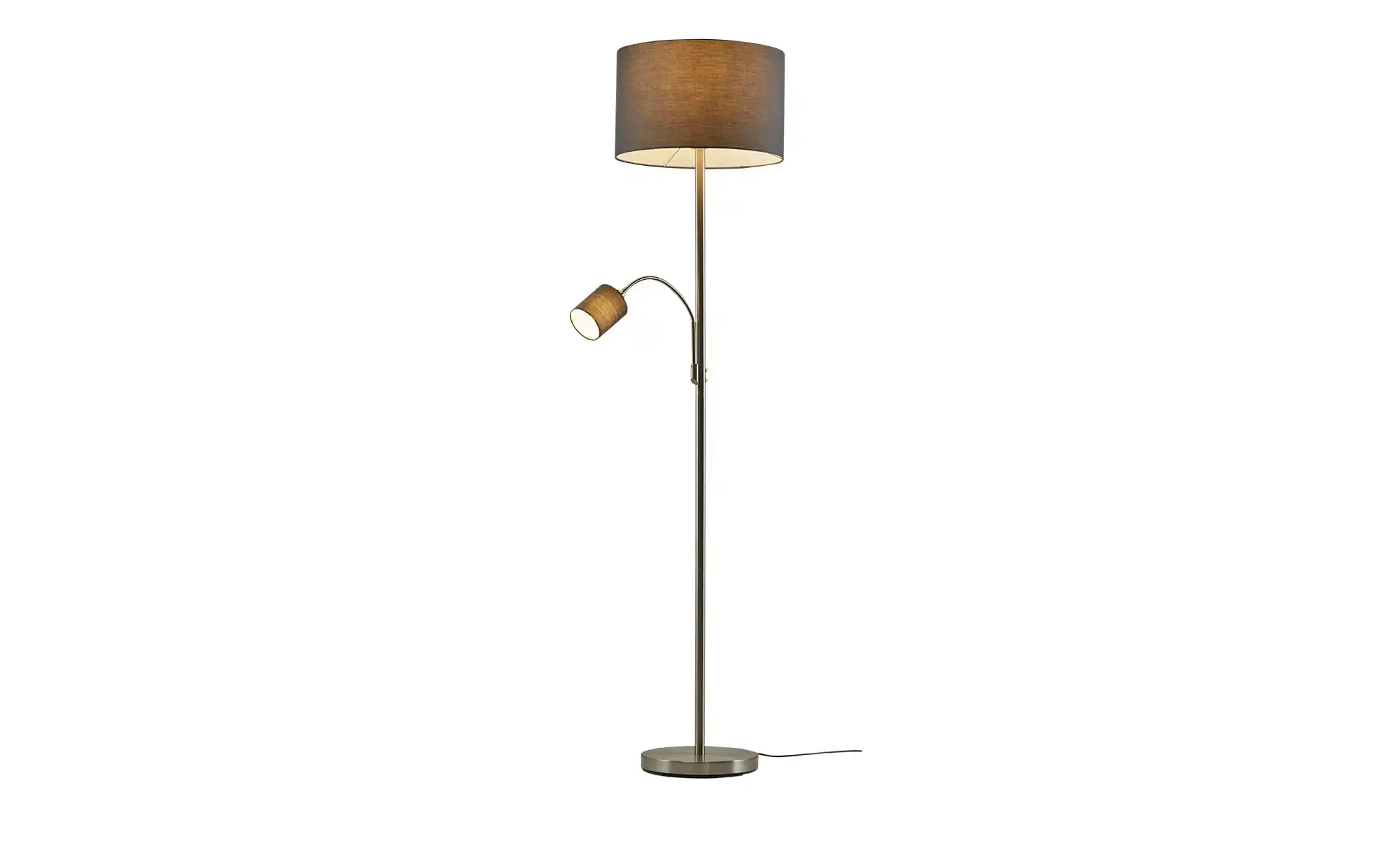Trio Stehleuchte, 2-flammig, nickel matt, Stoffschirm grau