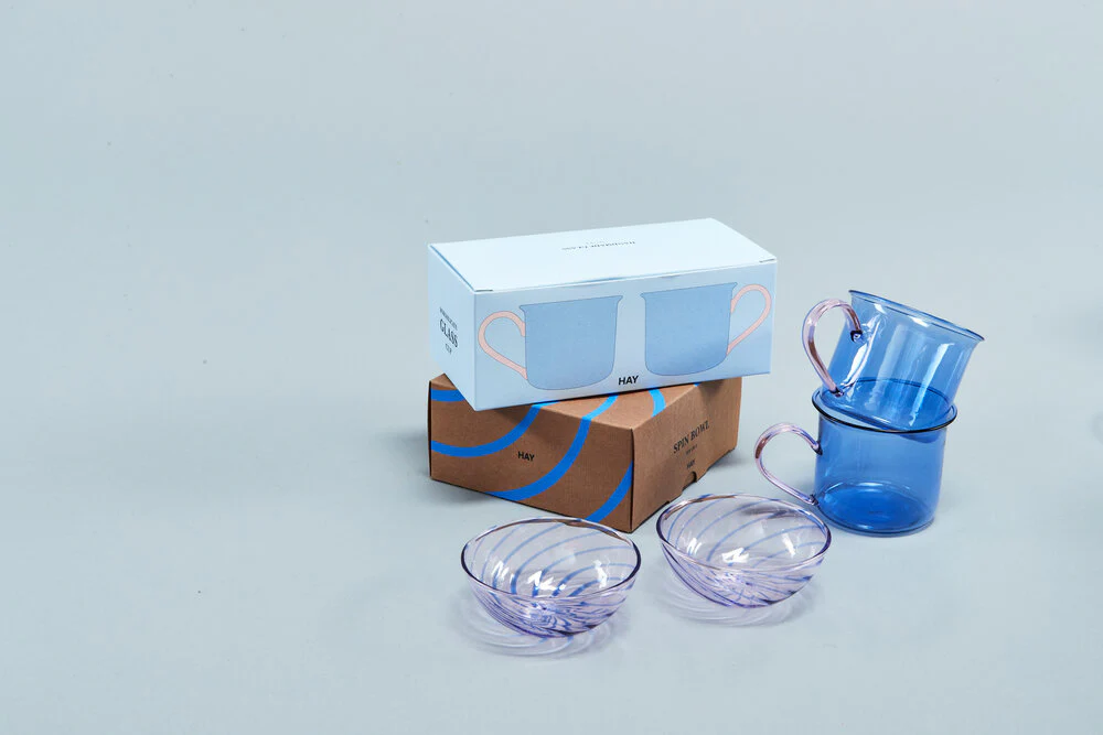 HAY  Spin Bowl, sæt af 2  - Light pink with blue stripe