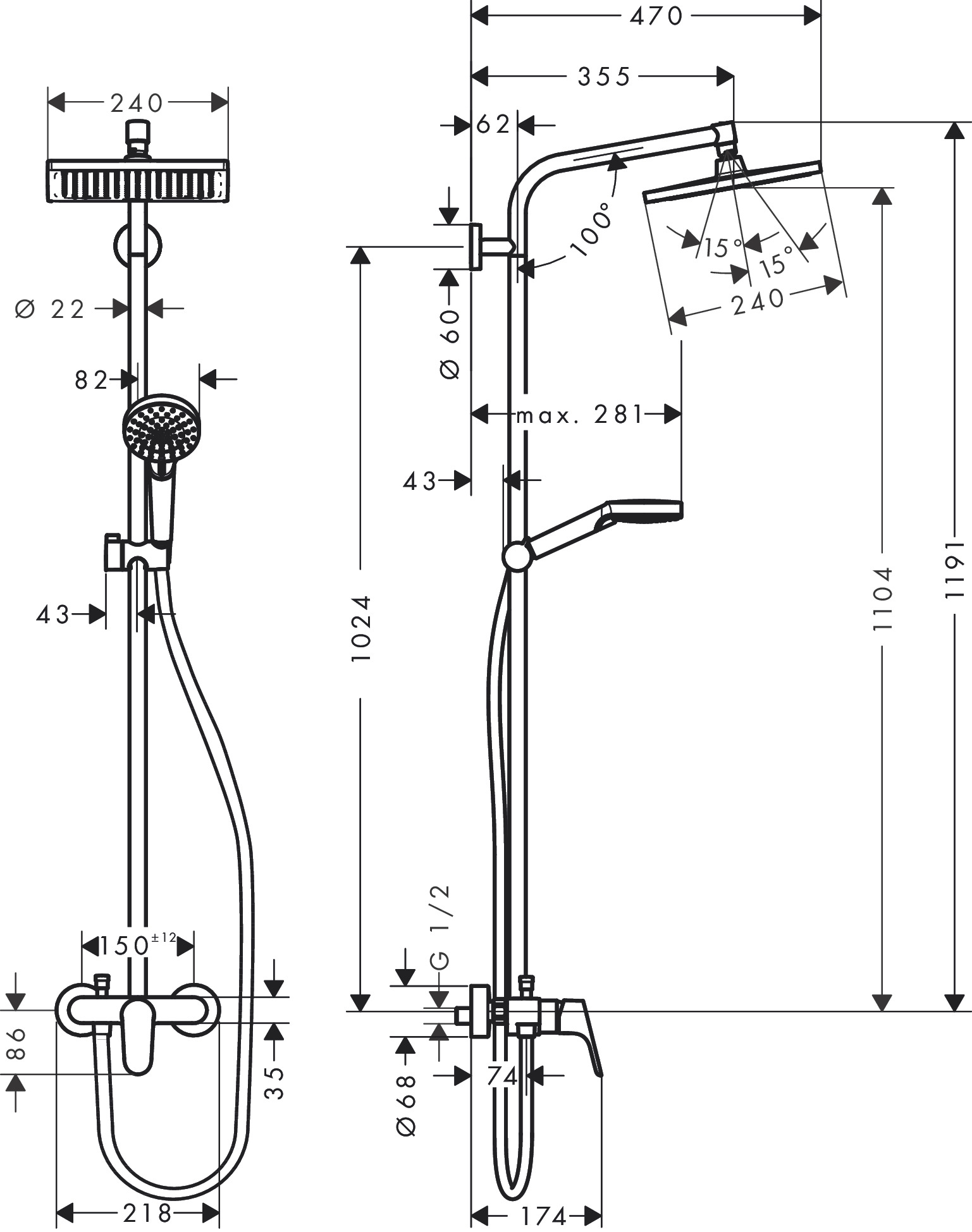 Hansgrohe Crometta E opbouw regendouche met mengkraan chroom