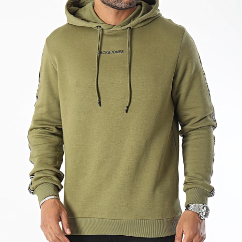 Sweat Capuche A Bandes Taper Vert Kaki