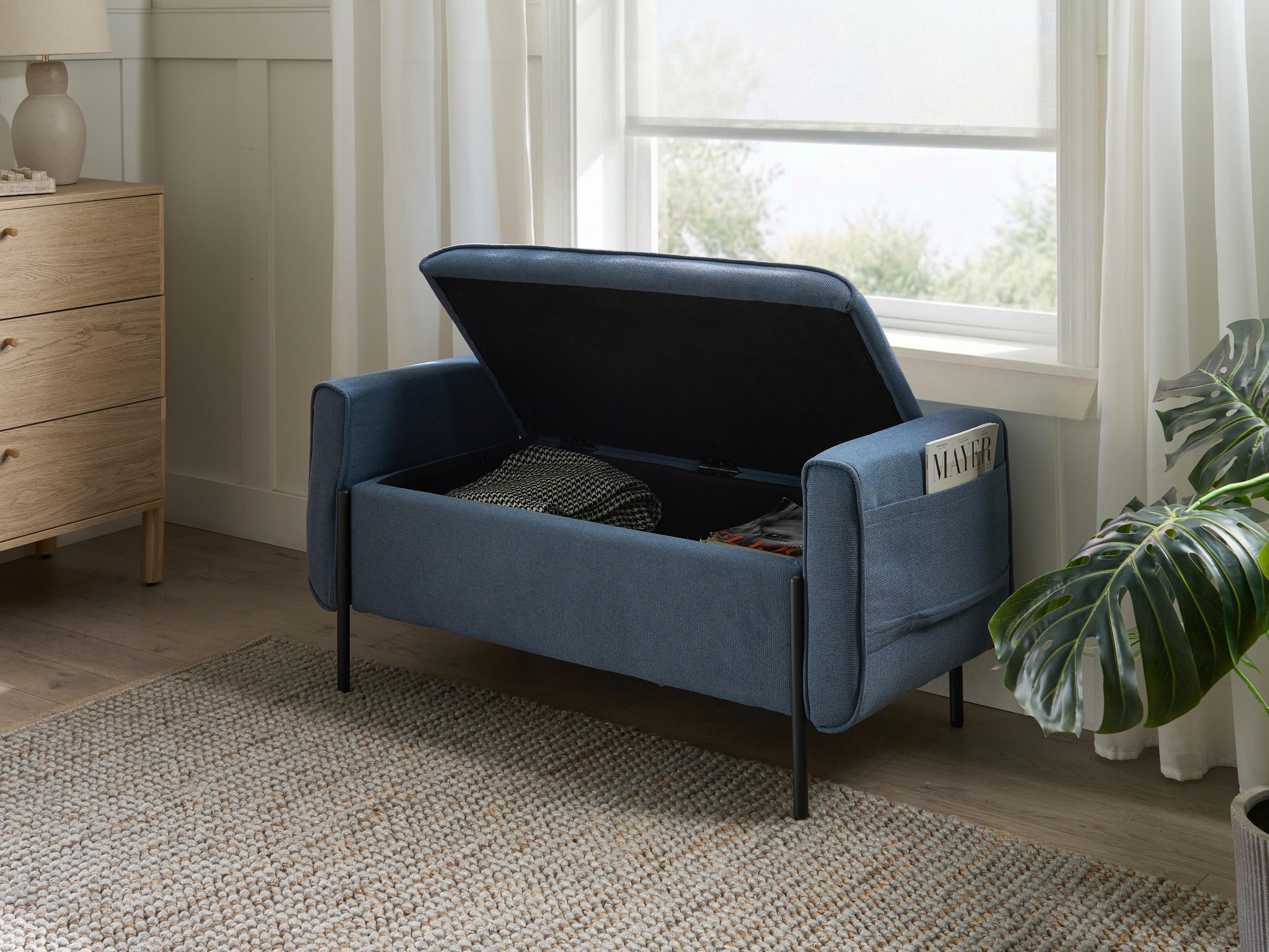 Bankje met opbergruimte LEWES Stof Blauw