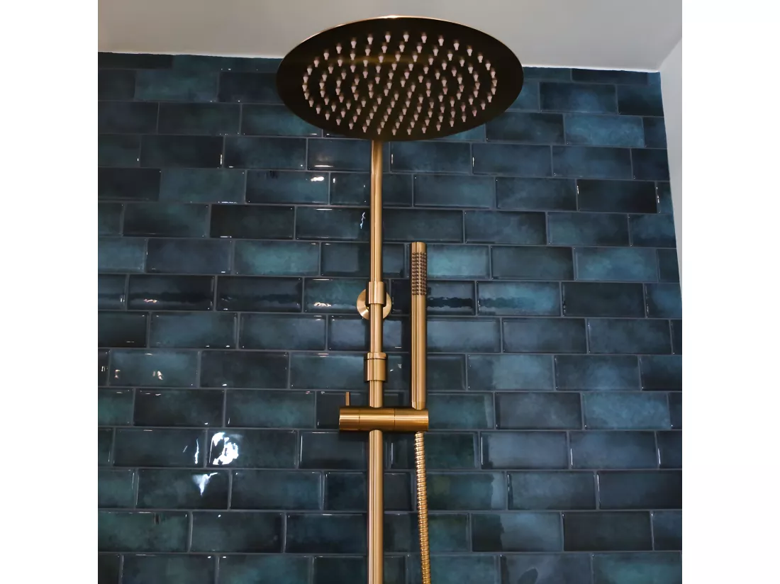 Luisa II 250 colonne bain-douche thermostatique cuivre brossé - Essebagno