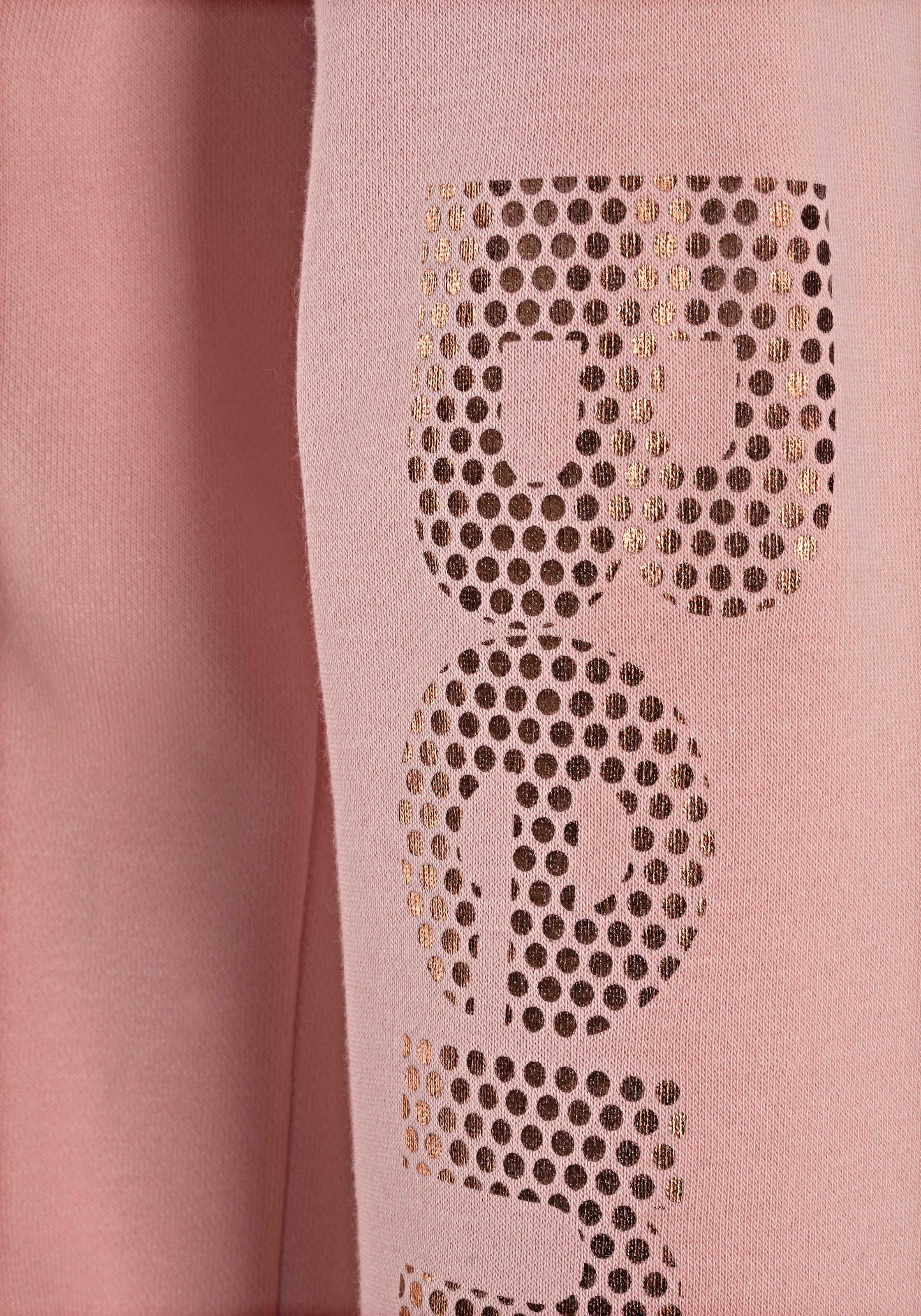 Bench. Kapuzensweatjacke , mit gestreiften Bündchen und Glanzprint, Loungewear, Loungeanzug