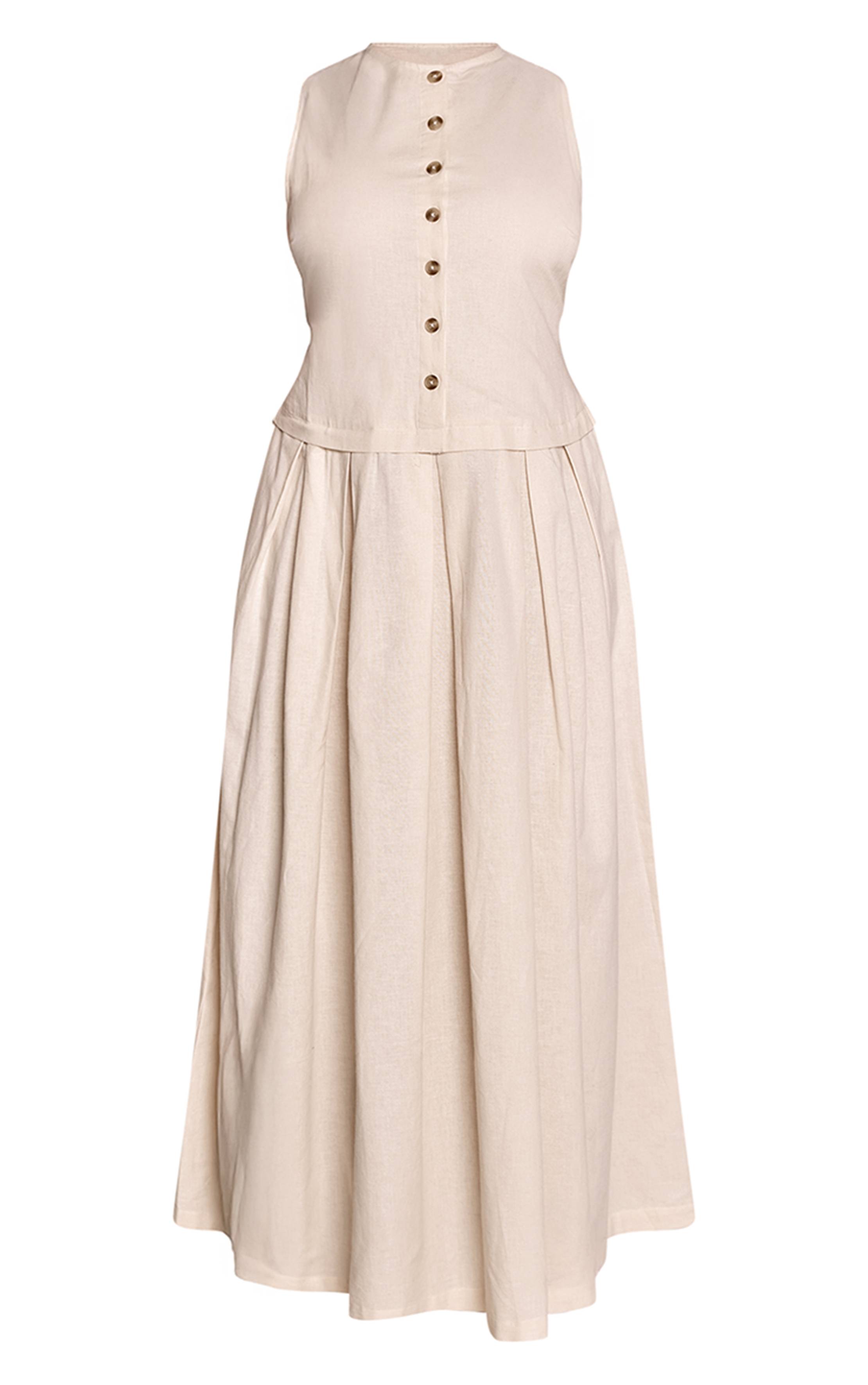 Naturel Robe Maxi Grande Taille À Taille Basse Et Boutonnage Devant Effet Lin