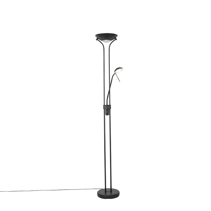 Moderne vloerlamp zwart met leeslamp incl. LED dim to warm - Diva