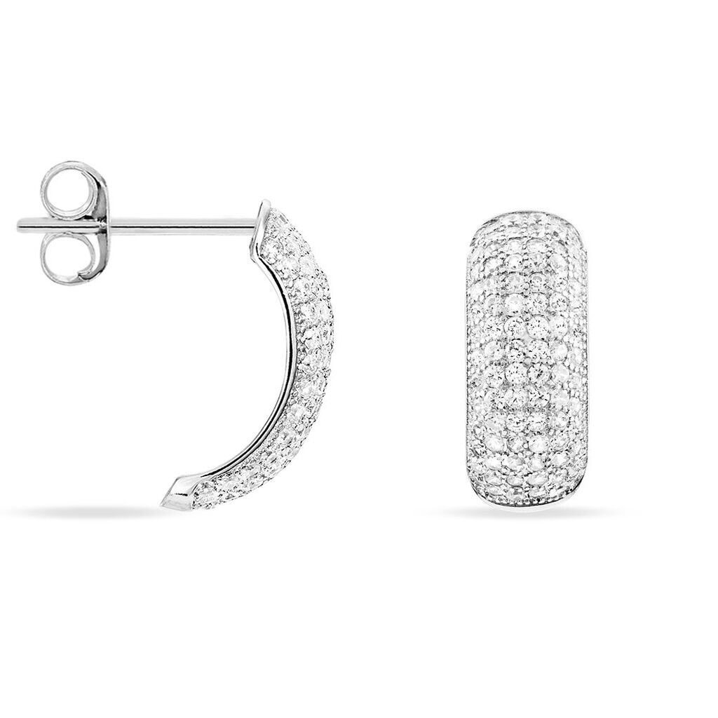 Créoles Camelia Rondes Argent Blanc Oxyde De Zirconium