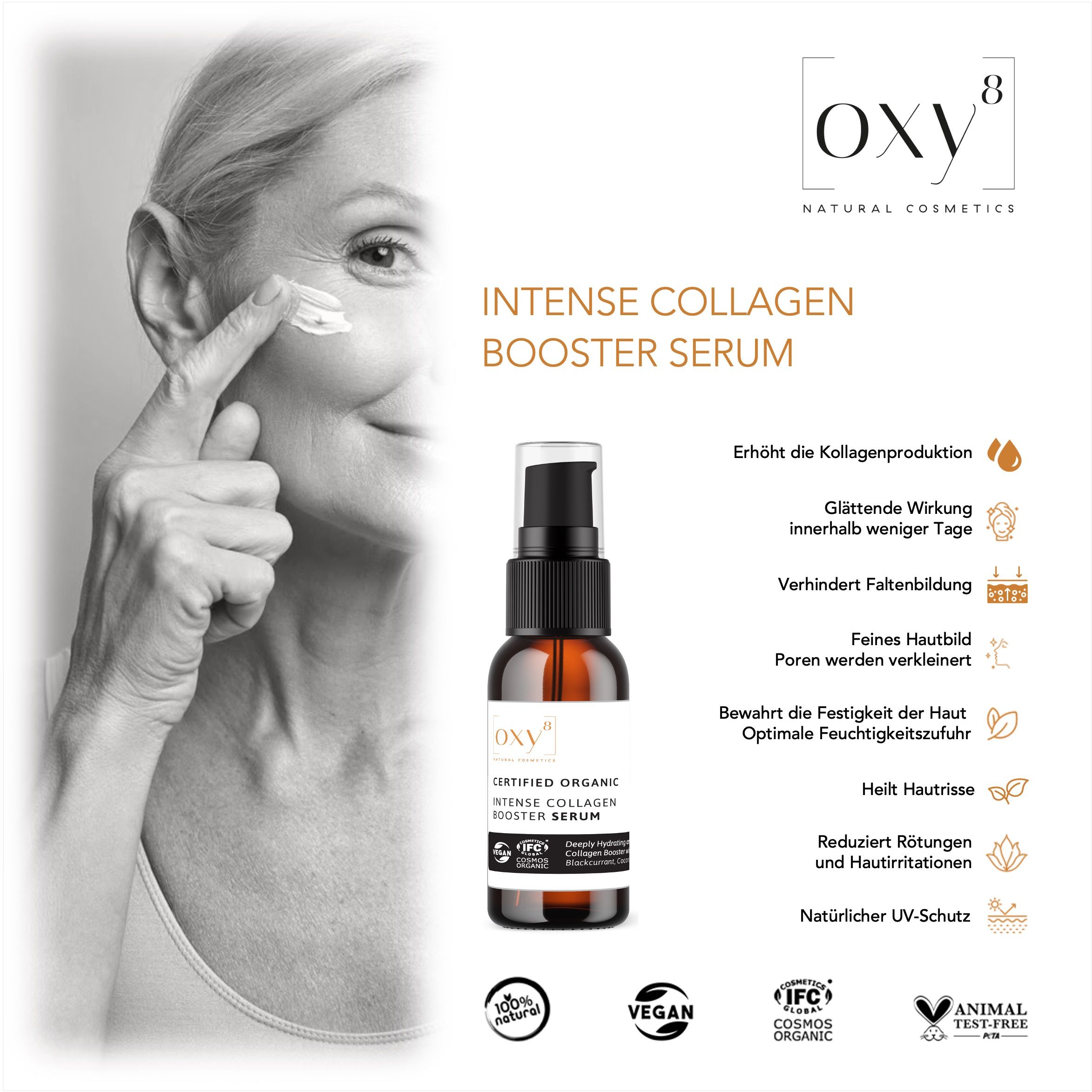 oxy8 Naturkosmetik INTENSE COLLAGEN BOOSTER SERUM - Anti Aging. Glättende Wirkung in wenigen Tagen.