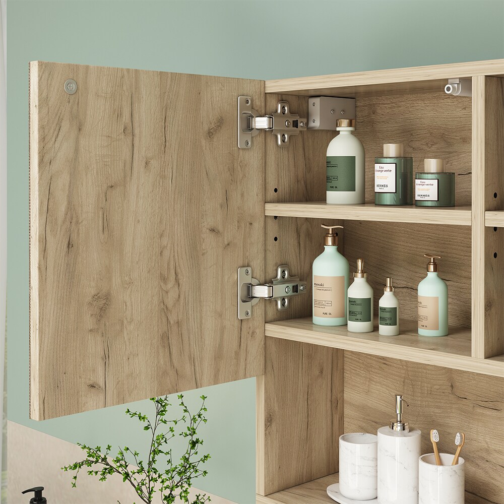 Vicco Spiegelschrank Badspiegel Wandspiegel Edge Eiche Weiß modern 54x55 cm Badezimmer Schrank Badschrank Badezimmermöbel Badmöbel 2 Türen