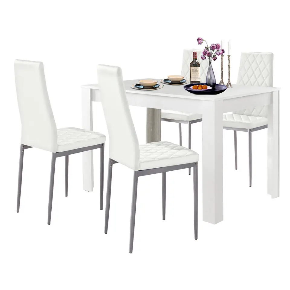 Lynn & Brooke - Set eettafel 120x80 cm en 4 witte stoelen