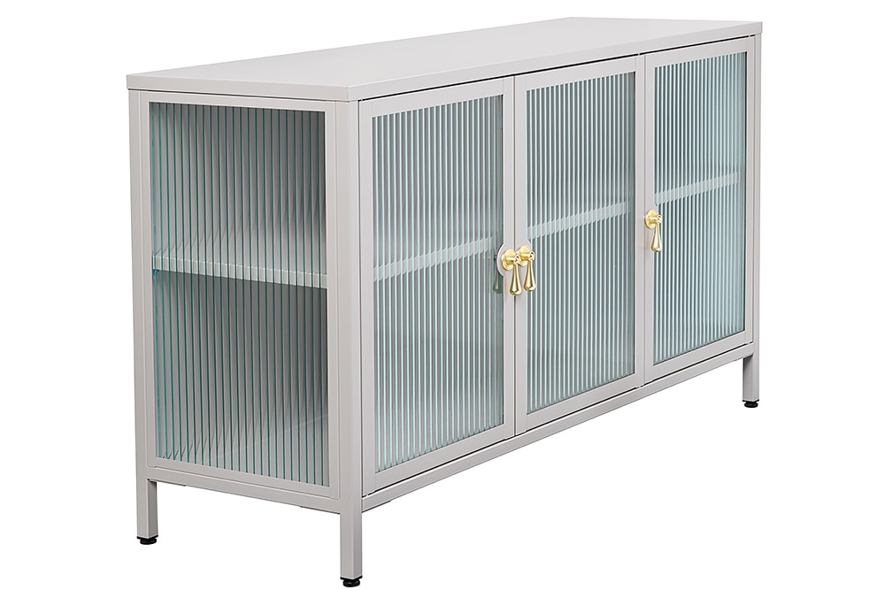 riess-ambiente Sideboard AMSTERDAM - 105cm greige gold Riffelglas Metall Vitrine Schrank Modern