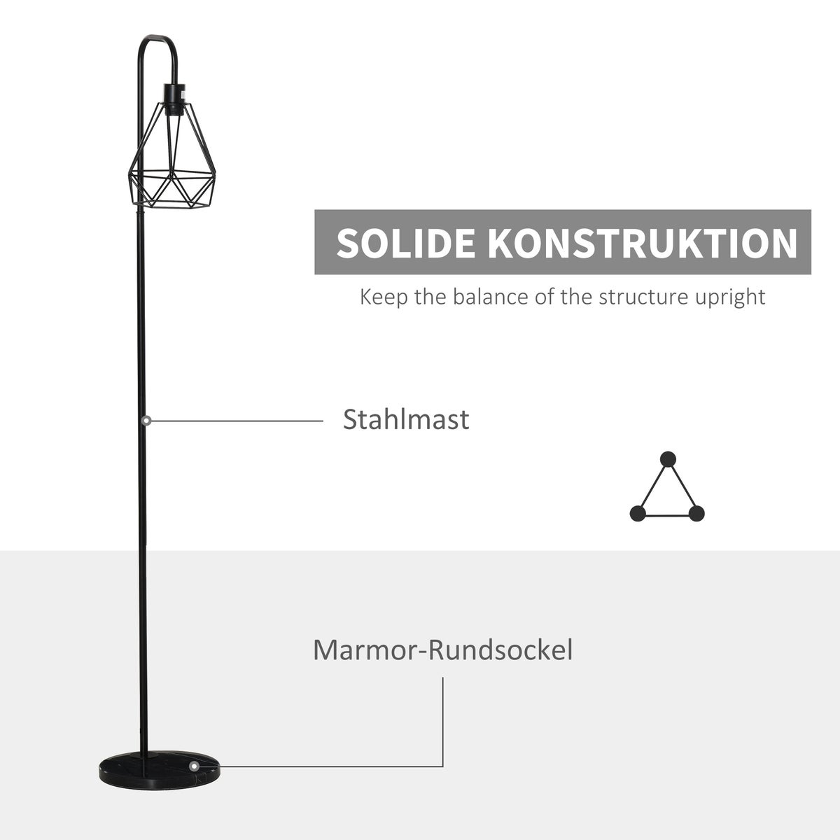 HOMCOM staande lamp, Ø25 x 152H cm, staal, marmer, zwart