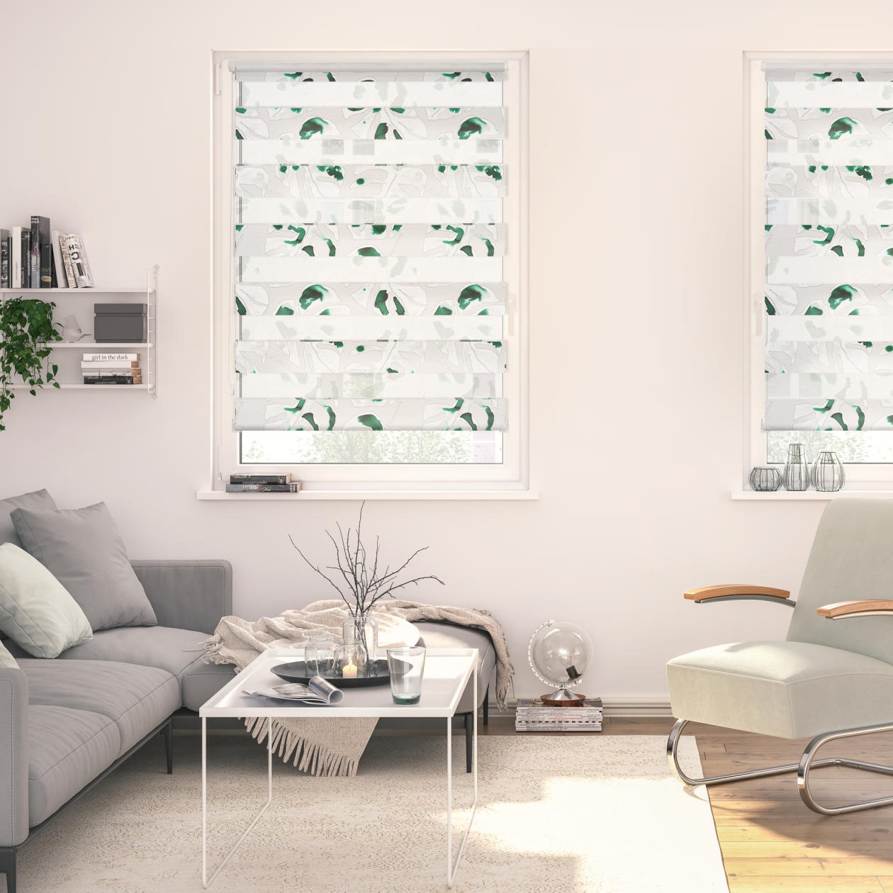 LICHTBLICK ORIGINAL Doppelrollo »Duo Rollo Klemmfix, ohne Bohren, blickdicht, Monstera - Schwarz« halbtransparent freihängend