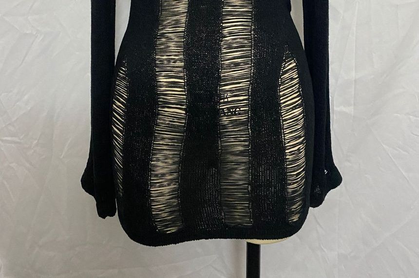 Bolgivy - Lange mouwen boothals effen, open rug mini bodycon gebreide jurk