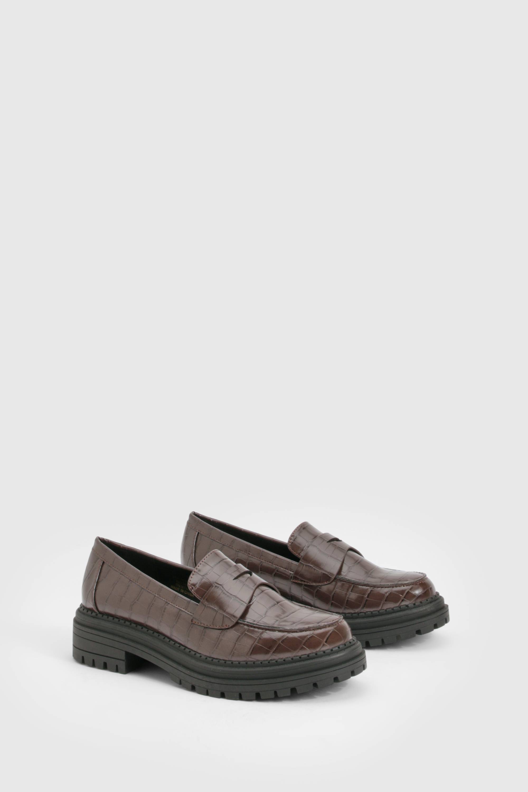 boohoo Mocassins à Détail Sangle Effet Croco Épais