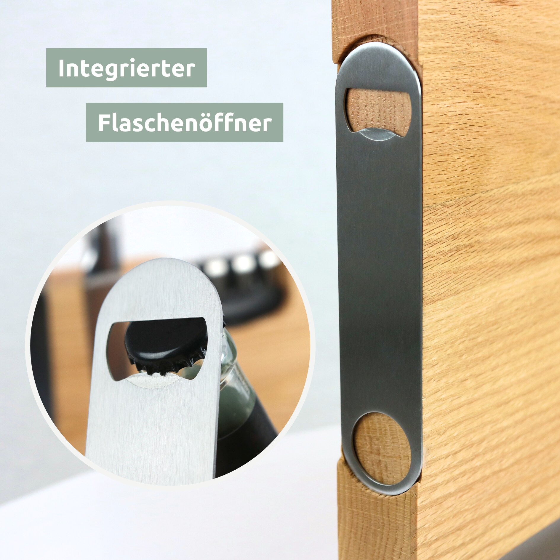 holz4home® Magnetischer Messerblock aus Eichenholz - inkl. Flaschenöffner & Messerschärfer