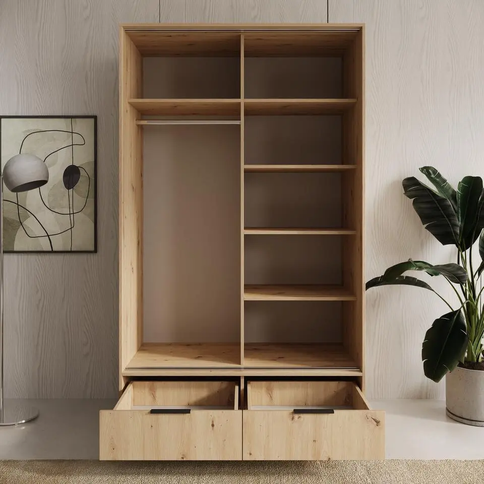 Meubella - Venn - Kledingkast met schuifdeuren - Eiken - 120x60x204 cm