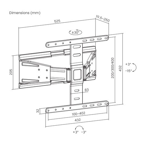 Essentials TVB Motion Slim 19 – draaibare muurbeugel voor 37-80” TV