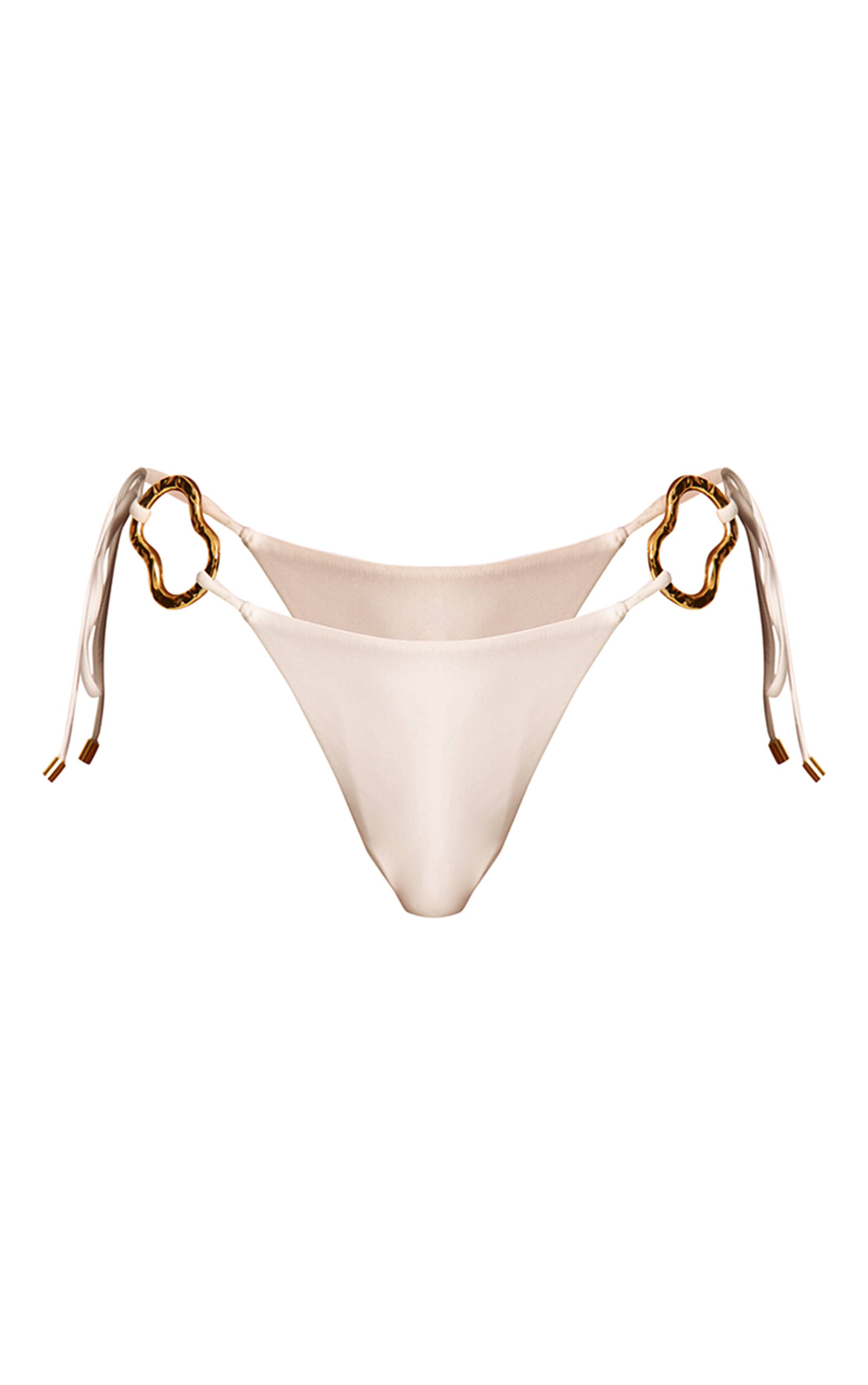 Blanc Bas De Bikini À Nouer Sur Les Côtés Blanc Brillant Avec Finitions Dorées