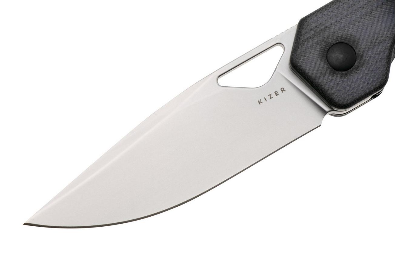Kizer Vanguard Militaw V3634C2 Liner Lock, Satin 154CM, Black G10, Mkuruti Wood Inlay, zakmes, Jonathan Styles design