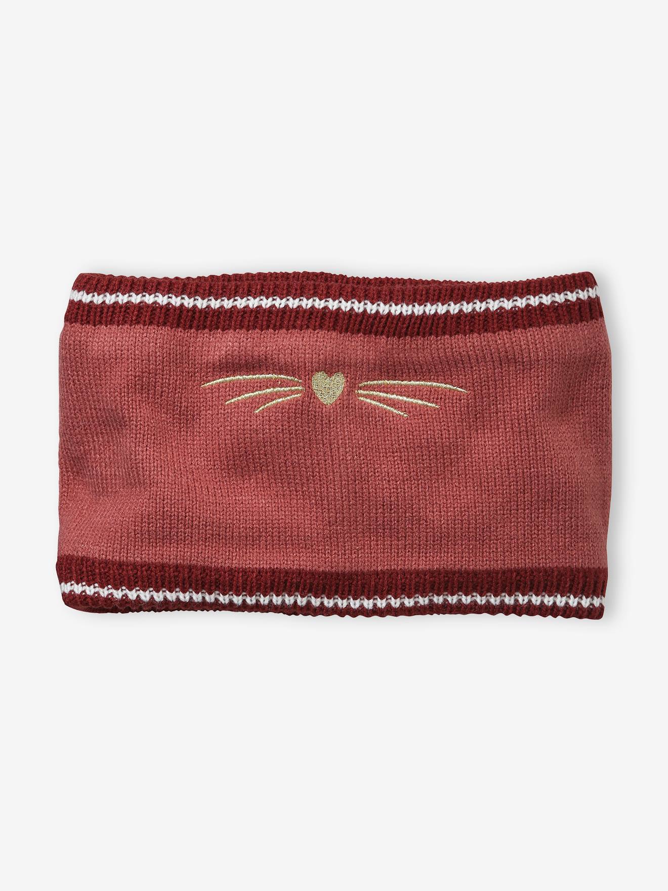 Gorro liso rosa escuro canelado com bordado de gato e motivos.