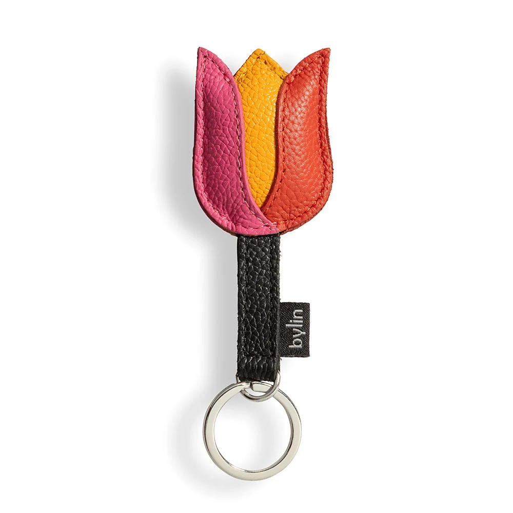 Tulip Keyring Structure Leather Pink-Yellow-Orange