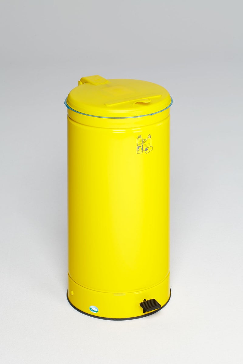 PROREGAL Grote afvalbak met voetpedaal, 66 liter, HxBxD 80 x 43 x 43 cm, gegalvaniseerd staal, geel