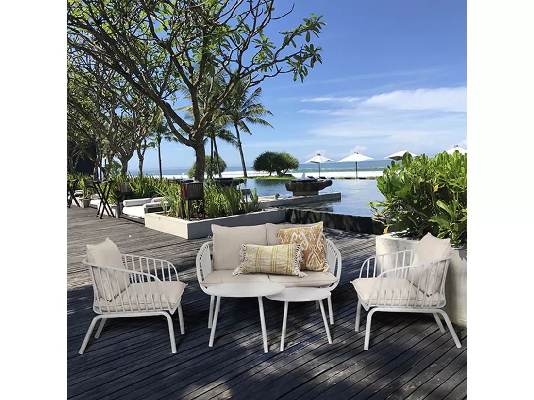 Now's Home - Salon De Jardin En Polypropylene Blanc 4 Places
