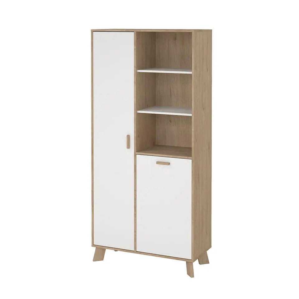 Hioshop Ikast vitrinekast 2 deuren- 3 planken eiken decor- wit