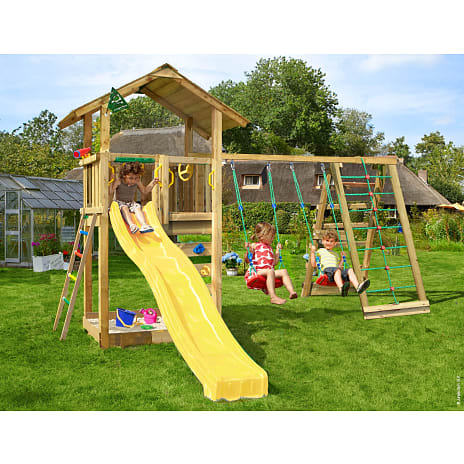 Jungle Gym Sierra legetårn komplet inkl. klatremodul og gul rutsjebane