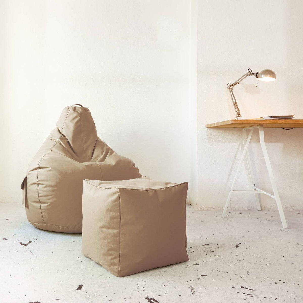 Green Bean Zitzakkruk 40x40x40cm met EPS-korrelvulling - Voetenbank, Voetkussen, Zitpoef voor Zitzakken - Vloerkussen voor Kinderen en Volwassenen - Voetsteun, Zitkussen, Kruk, Beige