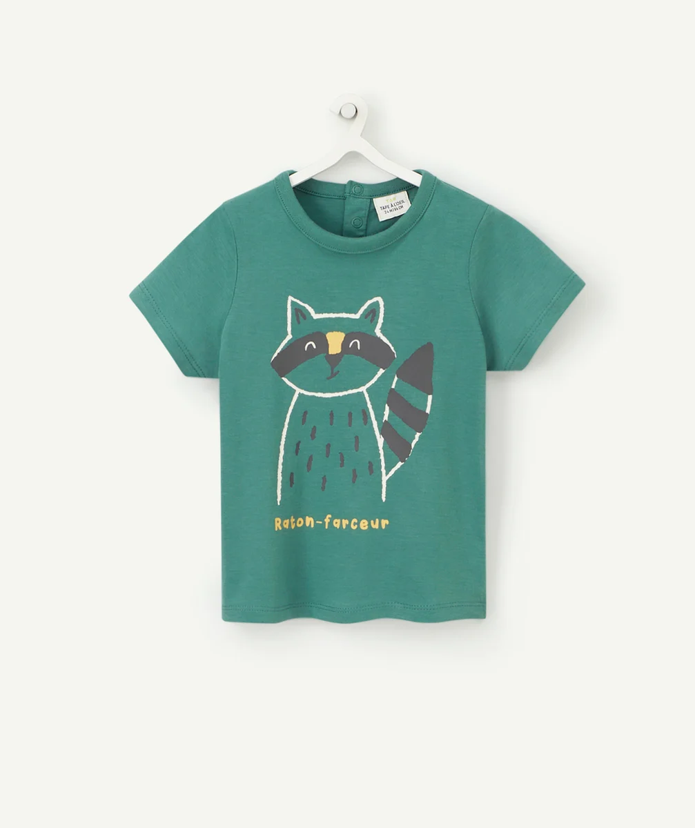 T-SHIRT BÉBÉ GARÇON EN COTON BIO VERT AVEC RATON LAVEUR