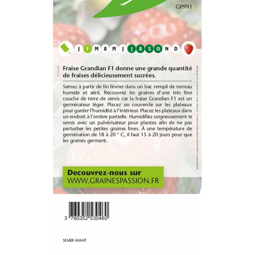 Graines passion , sachet de graines fraise grandian f1