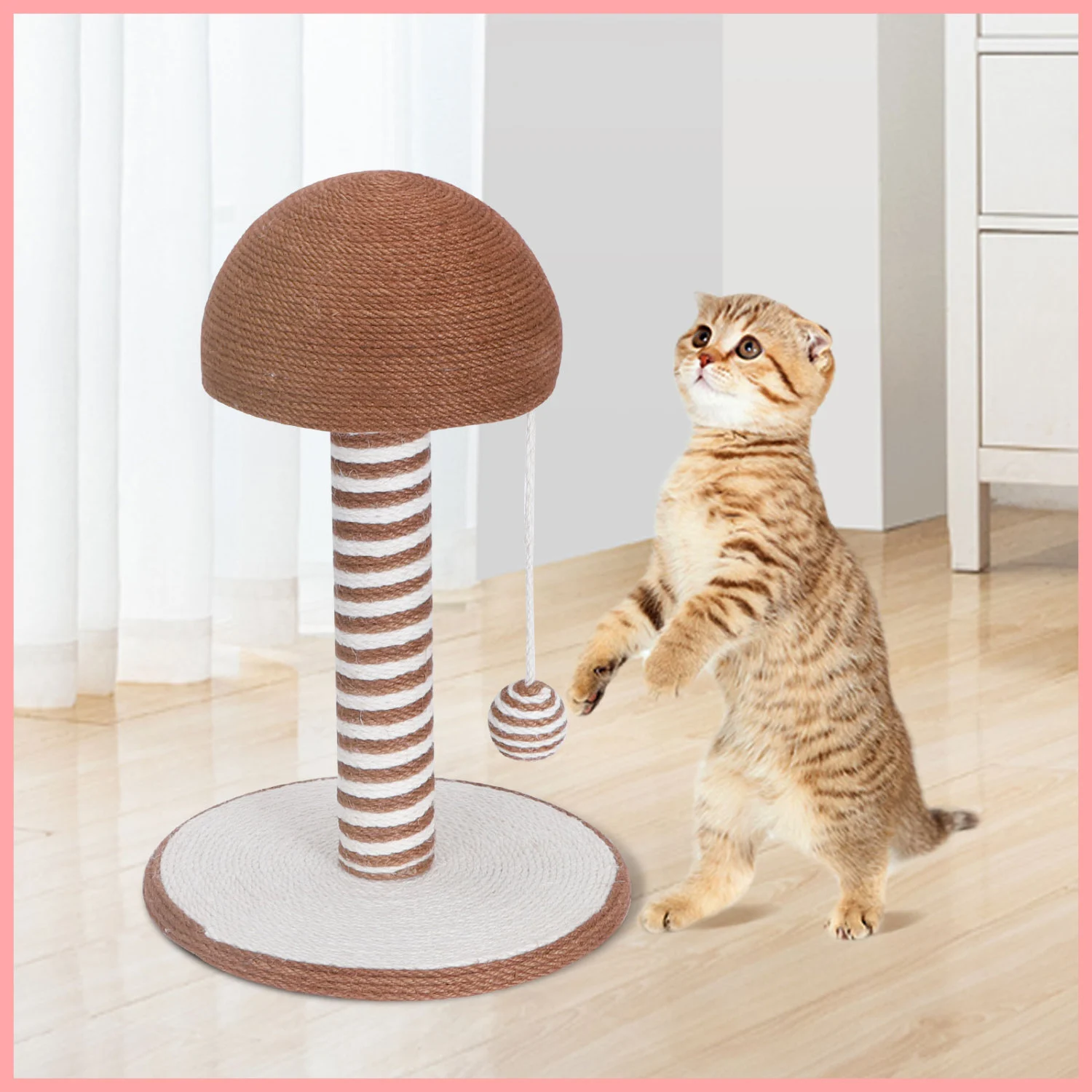 Nobleza – Arranhador de sisal para gatos com brinquedo. Tamanho pequeno. Dimensões: 30 cm (comprimento) x 30 cm (largura) x 42 cm (altura).