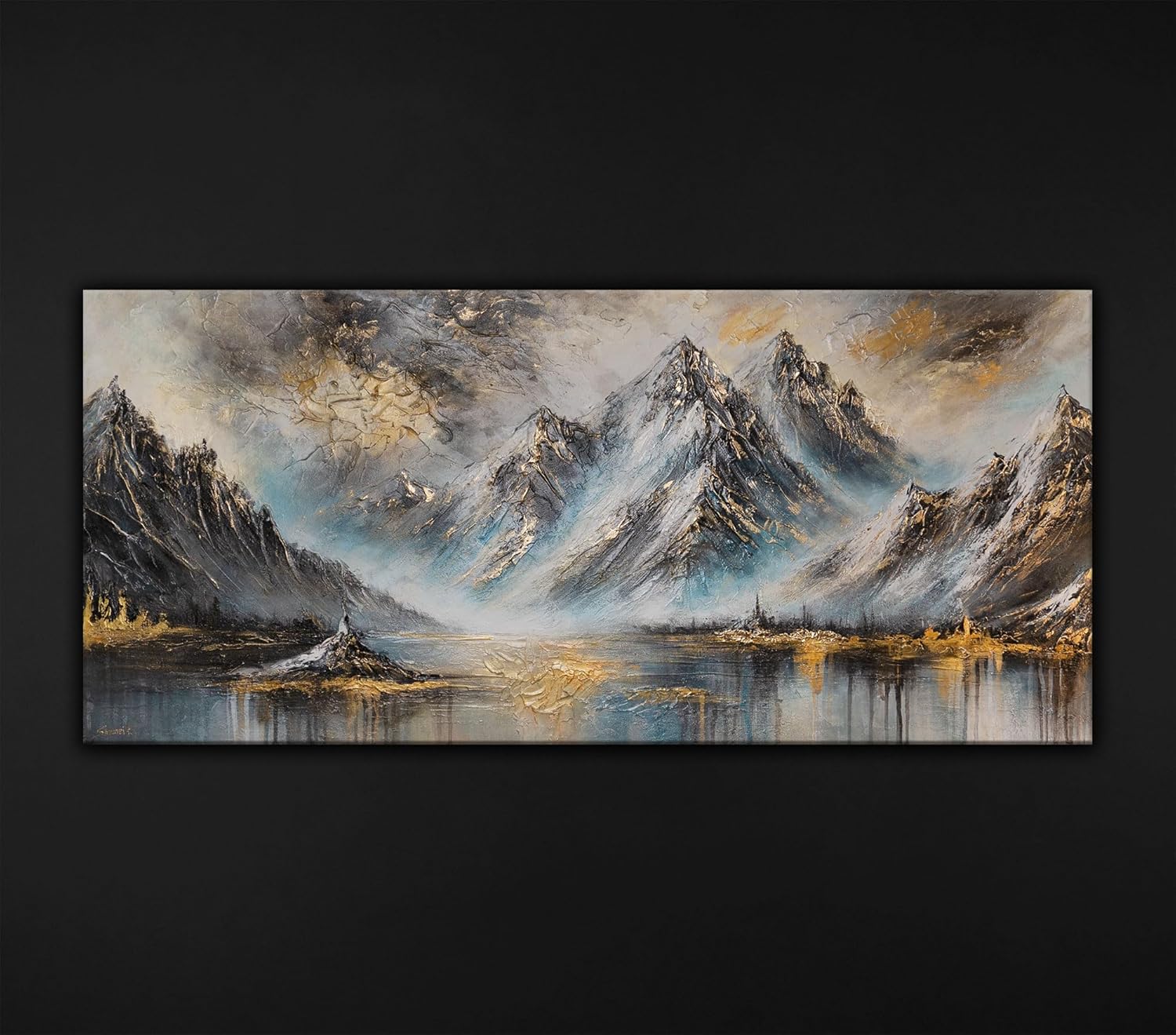 YS-Art Schöne Acryl Gemälde berge auf Leinwand handgemalt Wandbild Wohnzimmer modern Wohndekor Bilder Büro Landschaftsbilder acryl 115x50 cm