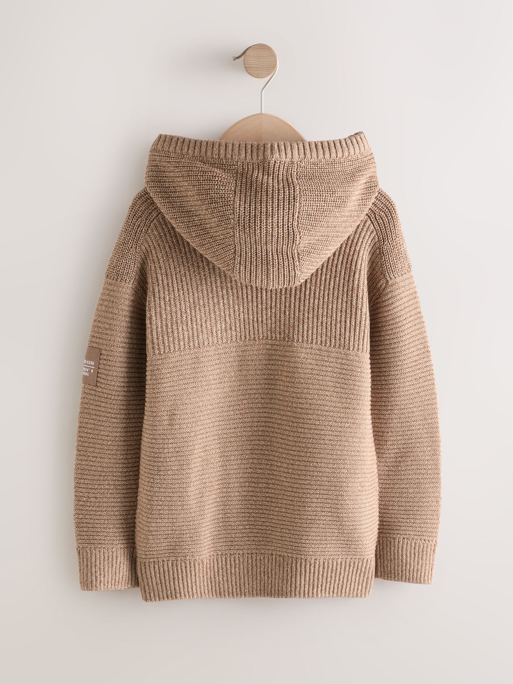 Lichtbruin - Utility gebreide hoodie (3-16jr)