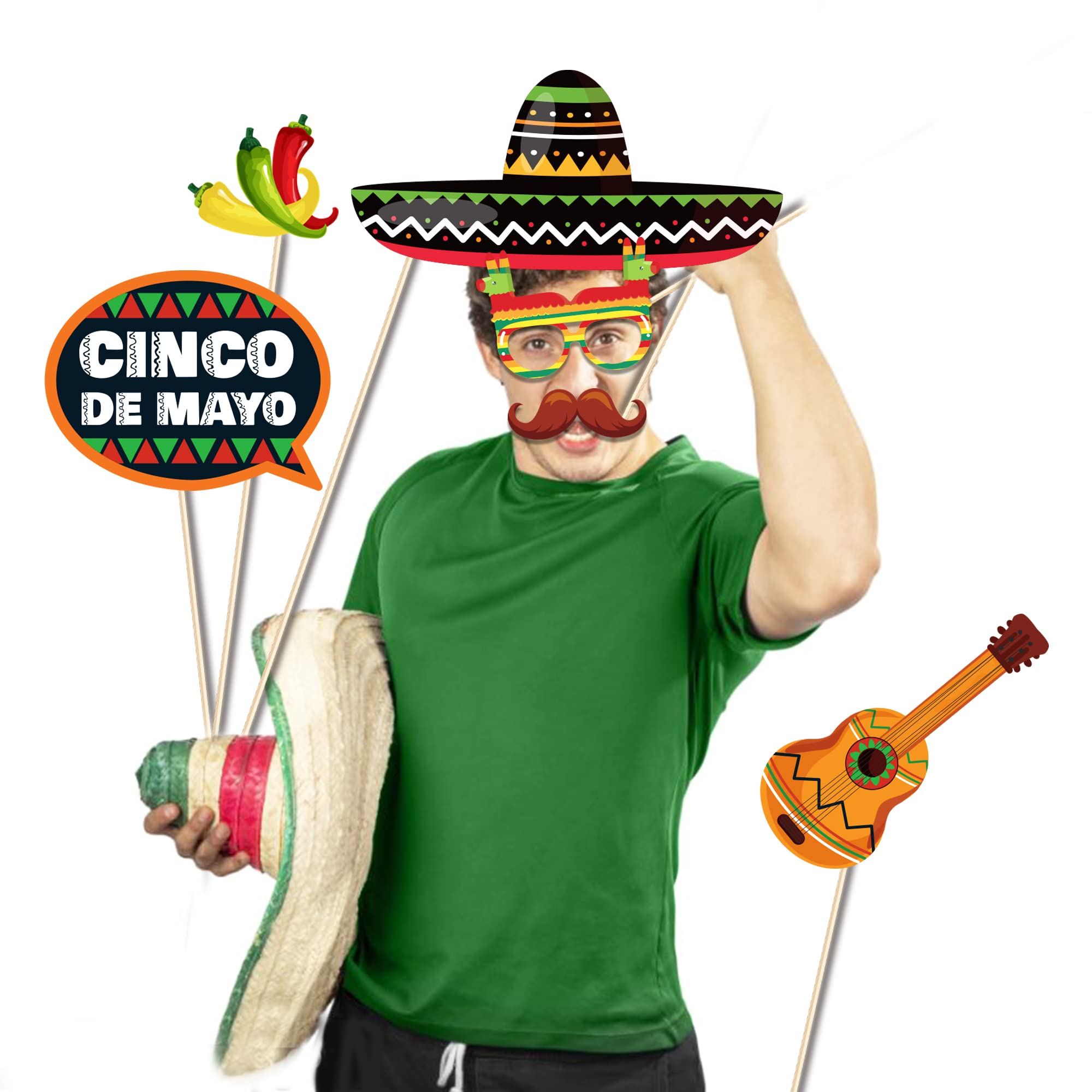 (25er Set) Photo Booth Fotorequisiten Party Foto Accessoires Dekorationen für lustige Bilder - Mexico / Cinco de Mayo