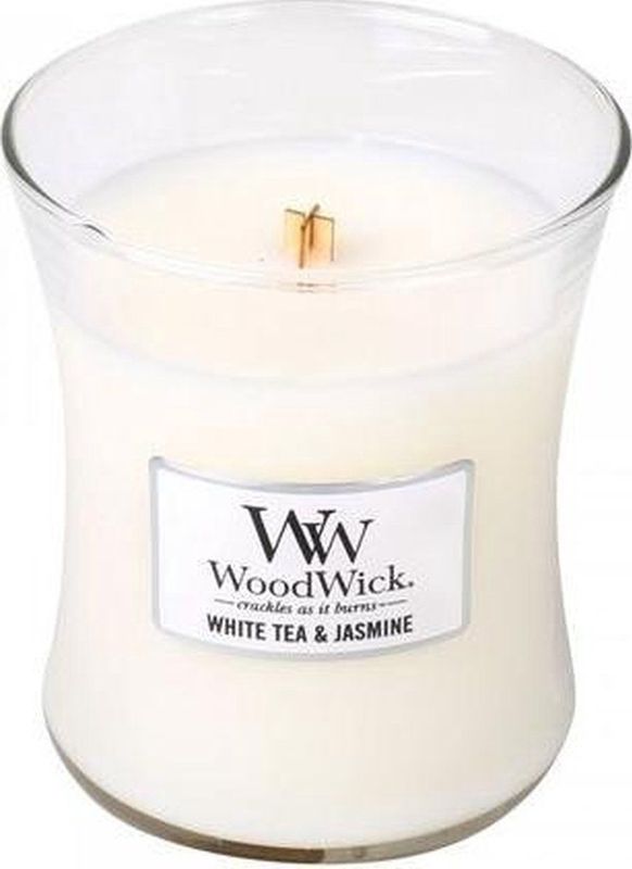 Woodwick Hourglass Medium Geurkaars White Tea & Jasmine