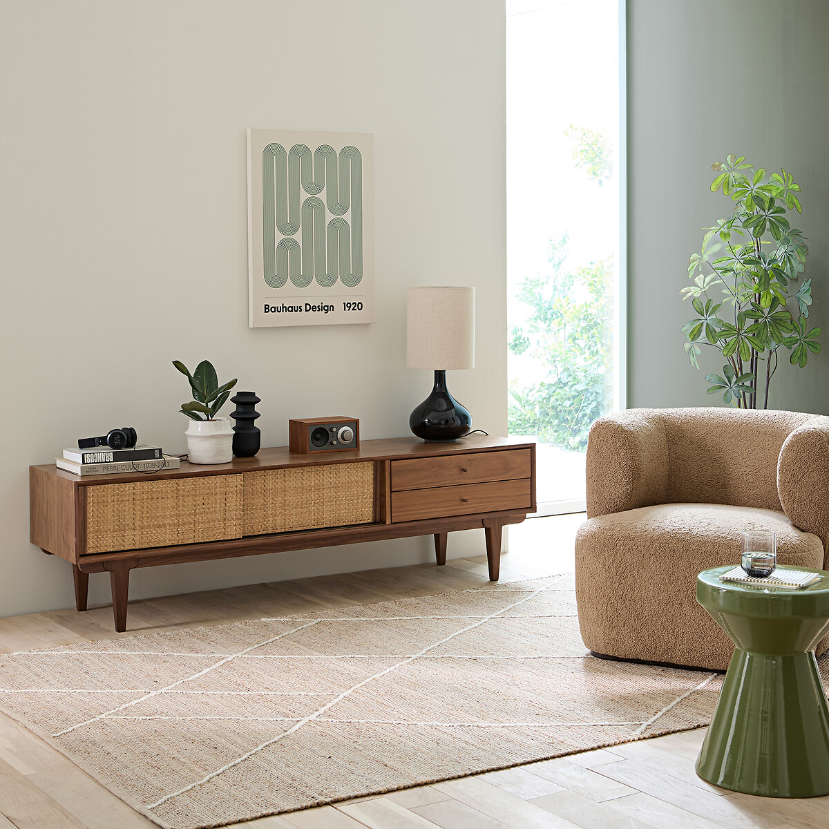 LA REDOUTE INTERIEURS<br>Móvel TV/hifi vintage, nogueira e rattan Dalqui