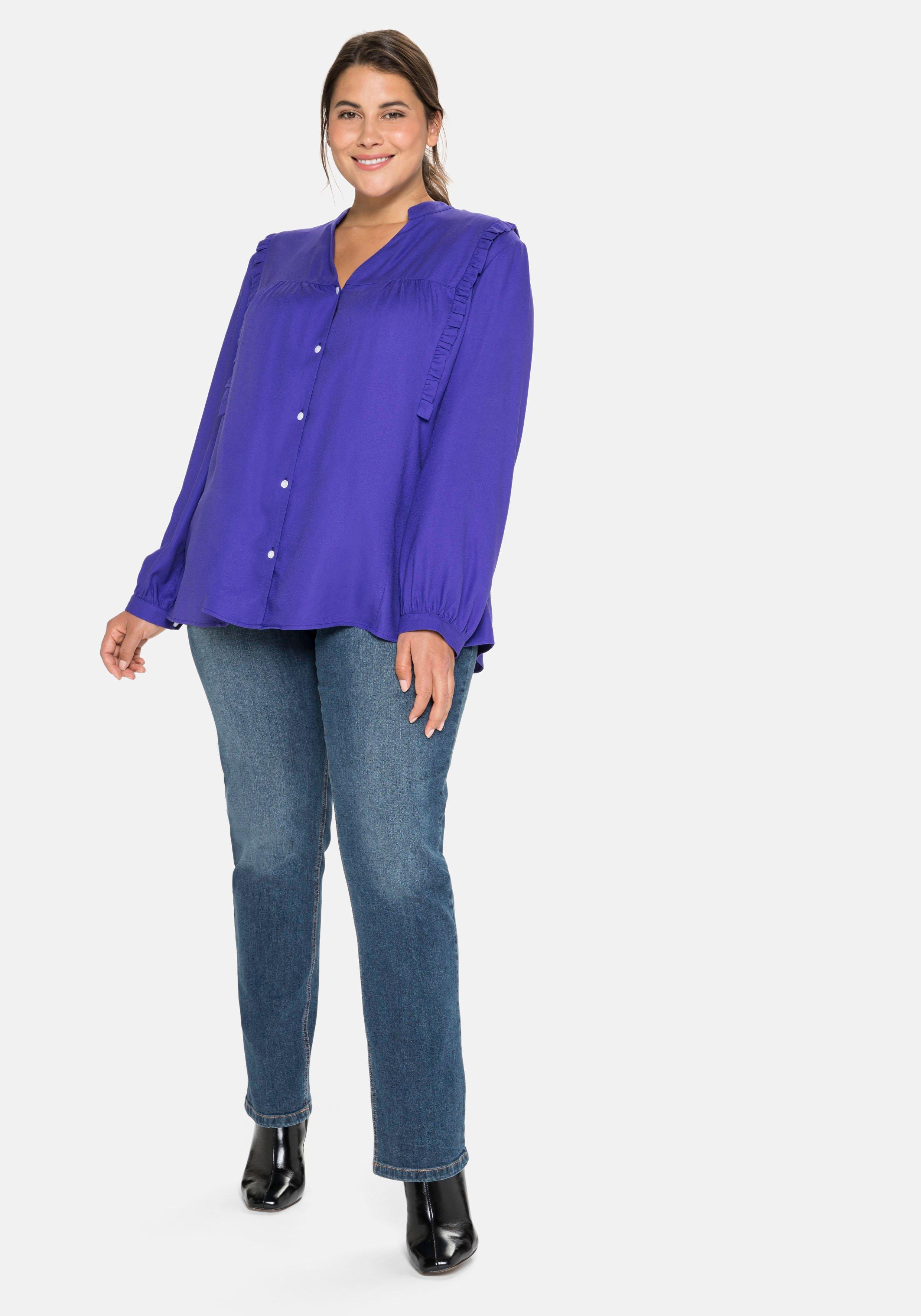 Bluse mit Rüschen und V-Ausschnitt, aus Viskose-Crêpe