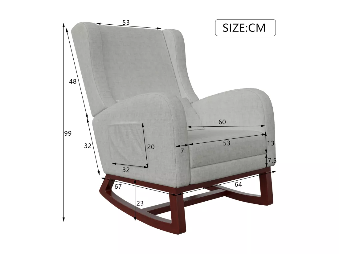 Fauteuil à bascule, Chaise à Bascule avec Repose - Jambes Rétractable Chaise avec Dossier Haut en Bois Massif Chaise Berçante pour Salon, Chambre, Jusqu'à 150 kg - Gris