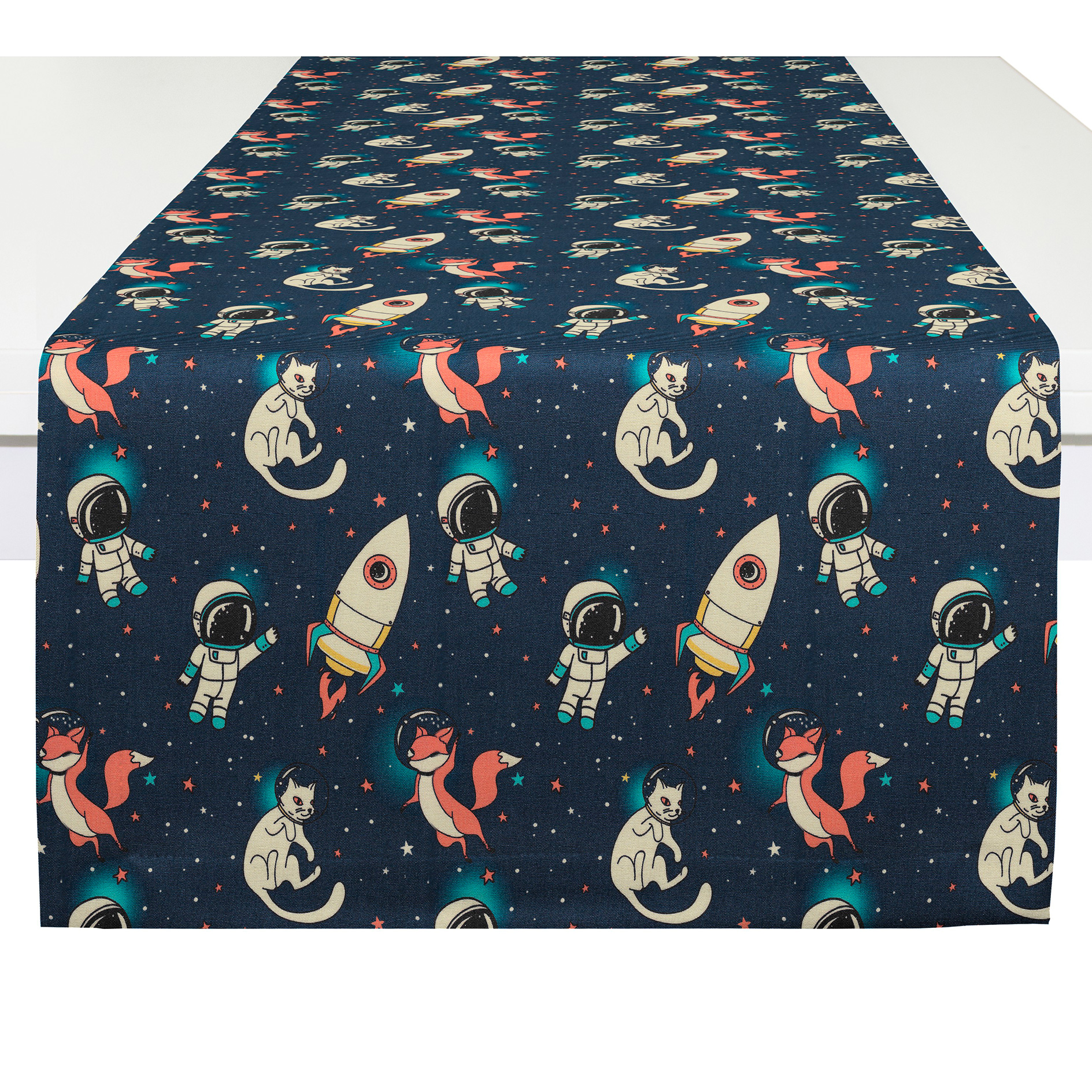 Tischläufer mit Kuvertsaum SPACE - blau - 50x150 cm
