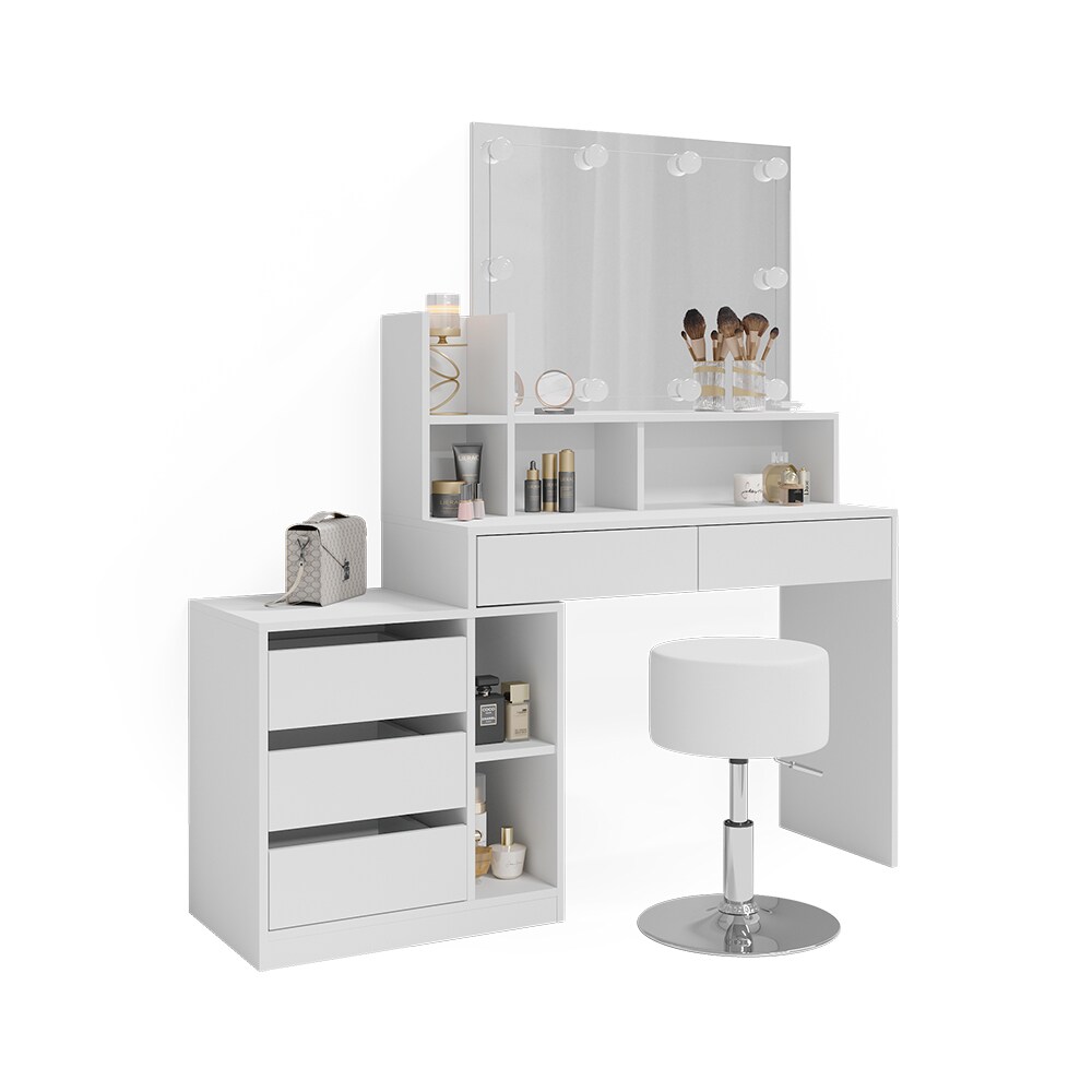 Vicco Schminktisch Anja 139,8 x 115 cm Weiß Spiegel Hocker LED Frisiertisch